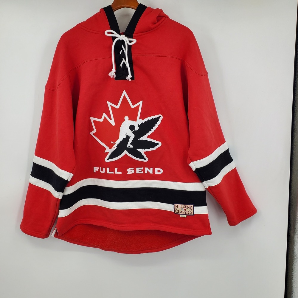 Full Send Classics Mens Red Hockey Jersey Hoodie True North Strong Large Nelk